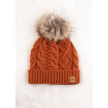 Load image into Gallery viewer, H-288 Rust Cable Knit Pom Hat

