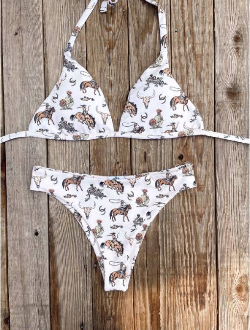 Western Horsehead Print Cowgirl Bikini Set