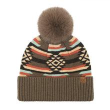 Load image into Gallery viewer, Aztec Patterned C.C Pom Beanie HTE0127
