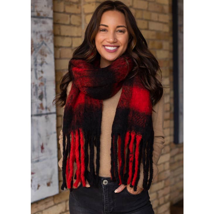 S-150 Red Plaid Long Scarf
