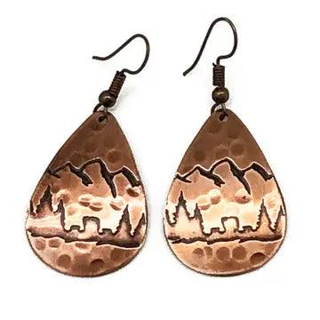 Mountain and Pine Tree Copper Earrings