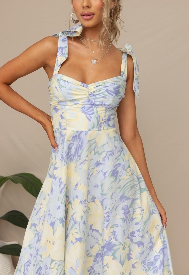 strapless open back dress Pastel Bow Strap Smocked Pinafore Dress
