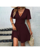 Load image into Gallery viewer, Deep V-Neck Lotus Leaf Sleeve Dress
