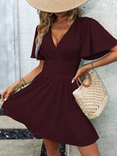Load image into Gallery viewer, Deep V-Neck Lotus Leaf Sleeve Dress

