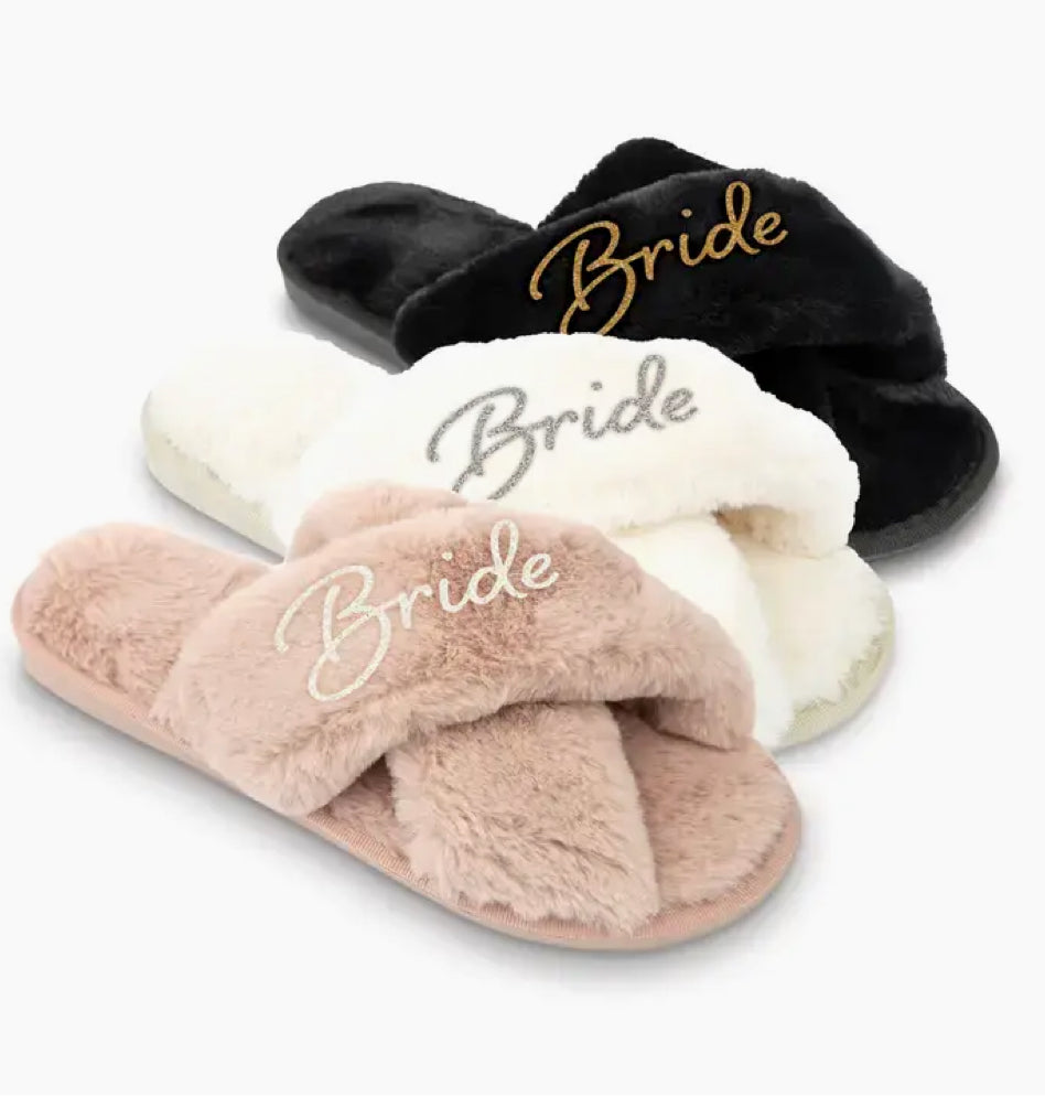 Plush Crossband BRIDE Slippers
