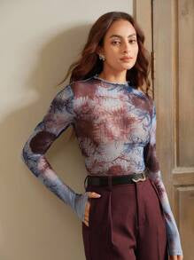 Stand Collar Mesh Top