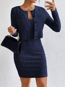 Navy sweater dress & cover