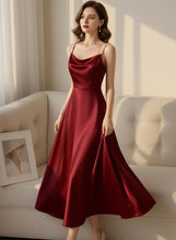 Load image into Gallery viewer, Pearl Strap Satin Midi Dress
