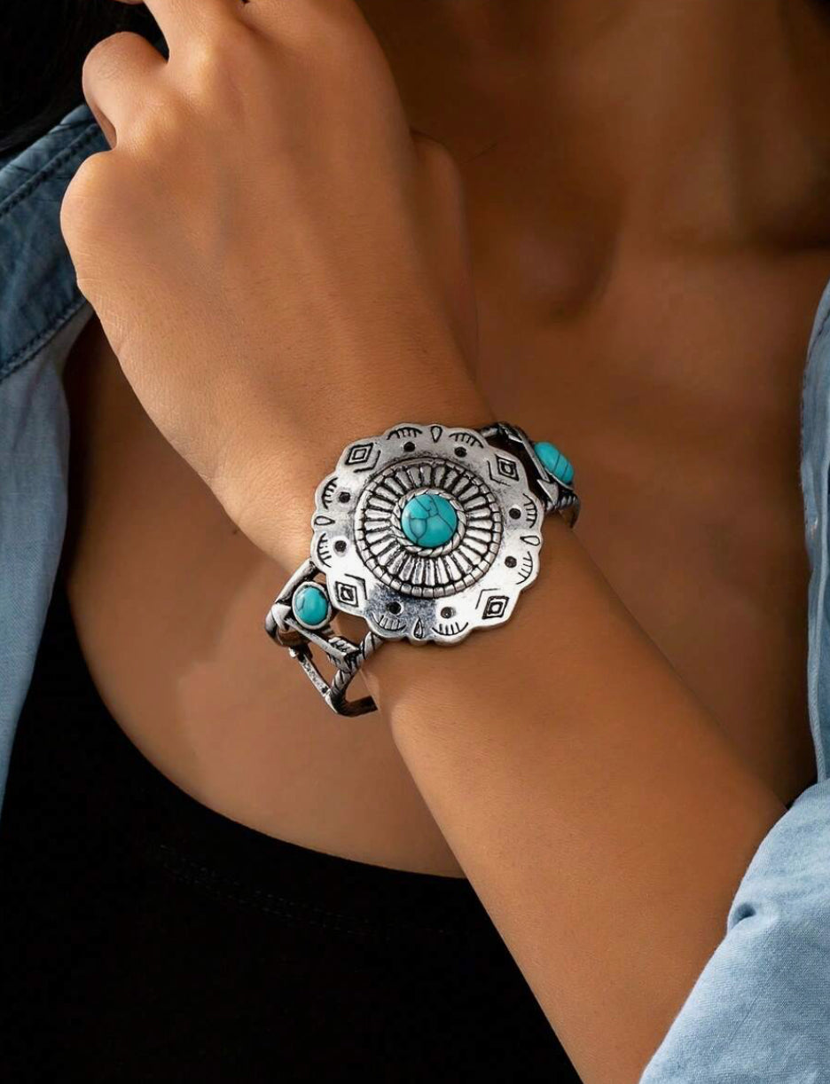 Silver Turquoise Arrow Cuff