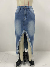 Load image into Gallery viewer, Retro Fashion Raw Distressed Denim Skirt
