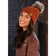 Load image into Gallery viewer, H-288 Rust Cable Knit Pom Hat
