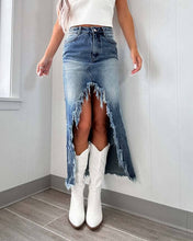 Load image into Gallery viewer, Retro Fashion Raw Distressed Denim Skirt
