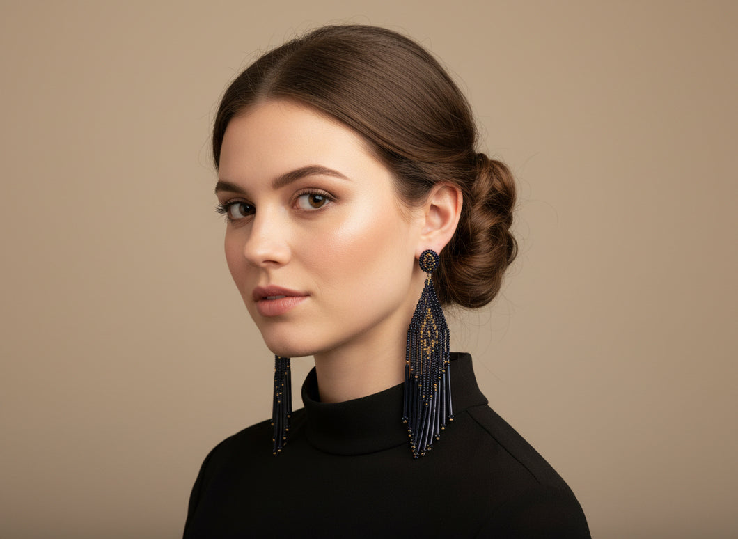 Black & gold beaded earrings